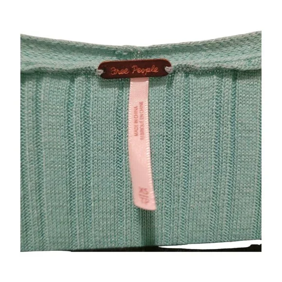Free People Skinny Mini Duster Cardigan Oversized XS to M Aqua Blue - Picture 8 of 8
